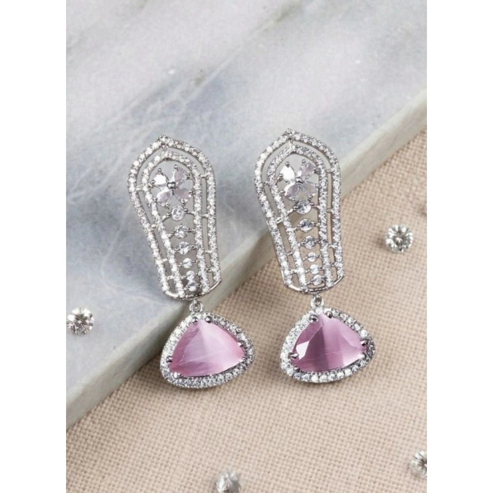 Vaystra Brass Silver Plated Drop Earrings - Pink,