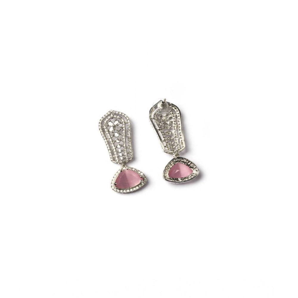 Vaystra Brass Silver Plated Drop Earrings - Pink,