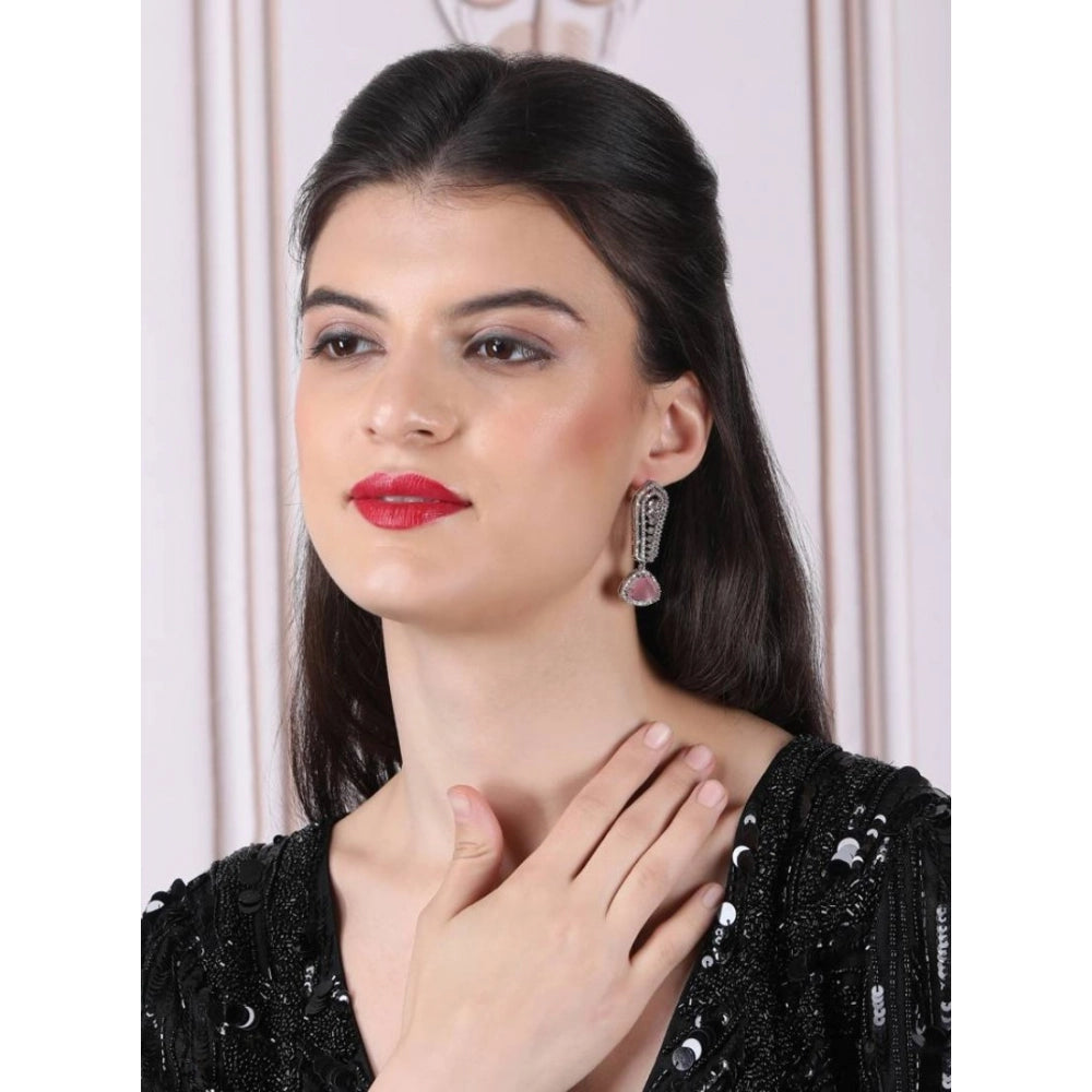 Vaystra Brass Silver Plated Drop Earrings - Pink,