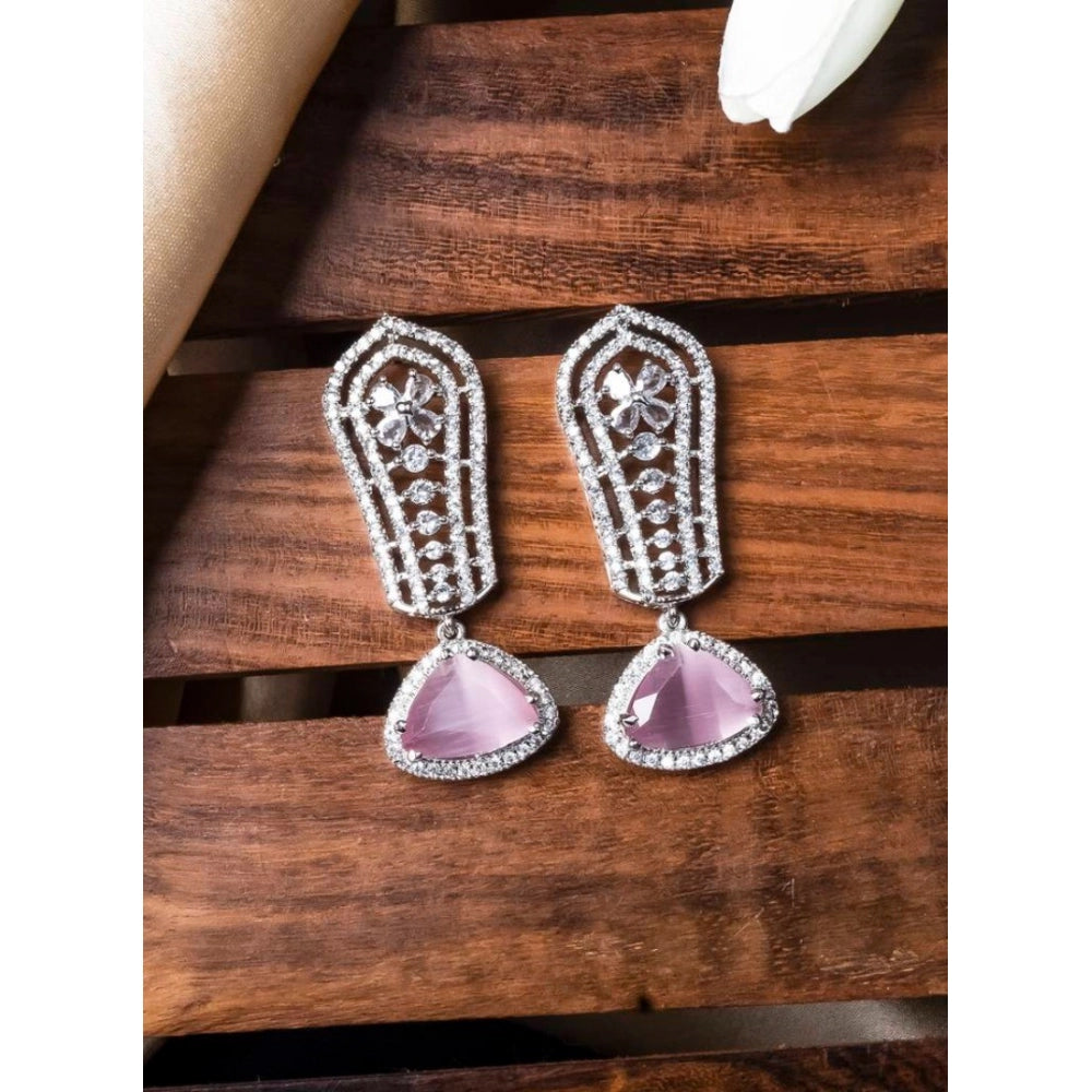 Vaystra Brass Silver Plated Drop Earrings - Pink,