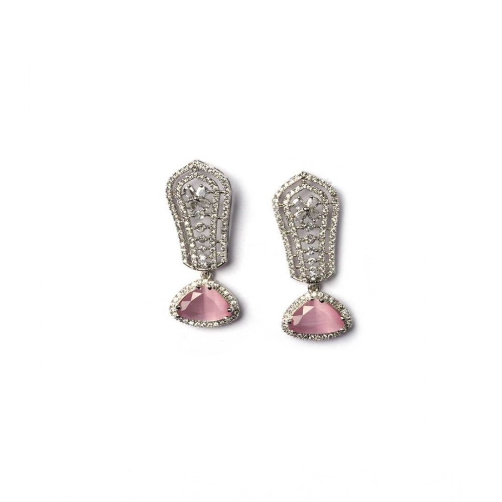 Vaystra Brass Silver Plated Drop Earrings - Pink,