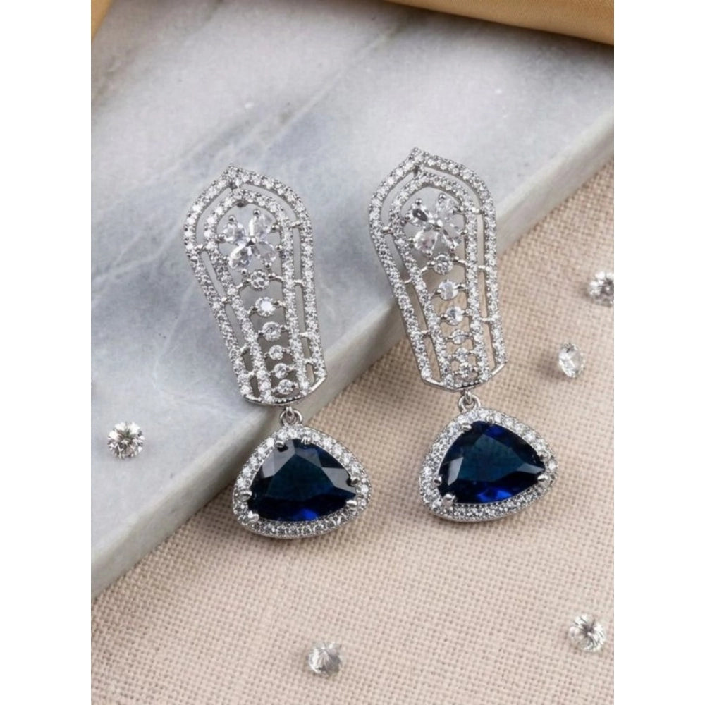 Vaystra Brass Silver Plated Drop Earrings - Blue,