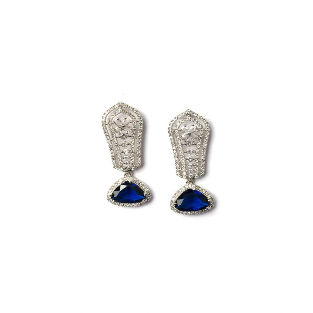 Vaystra Brass Silver Plated Drop Earrings - Blue,