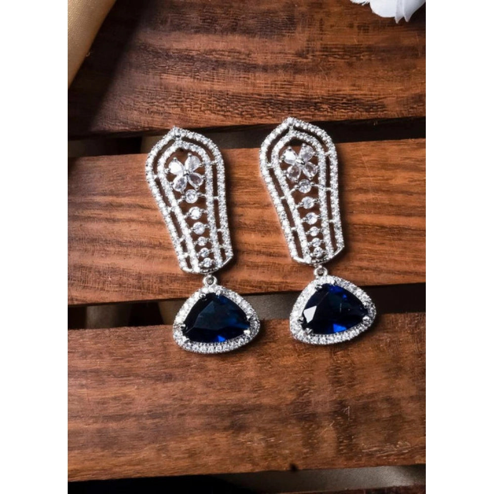 Vaystra Brass Silver Plated Drop Earrings - Blue,