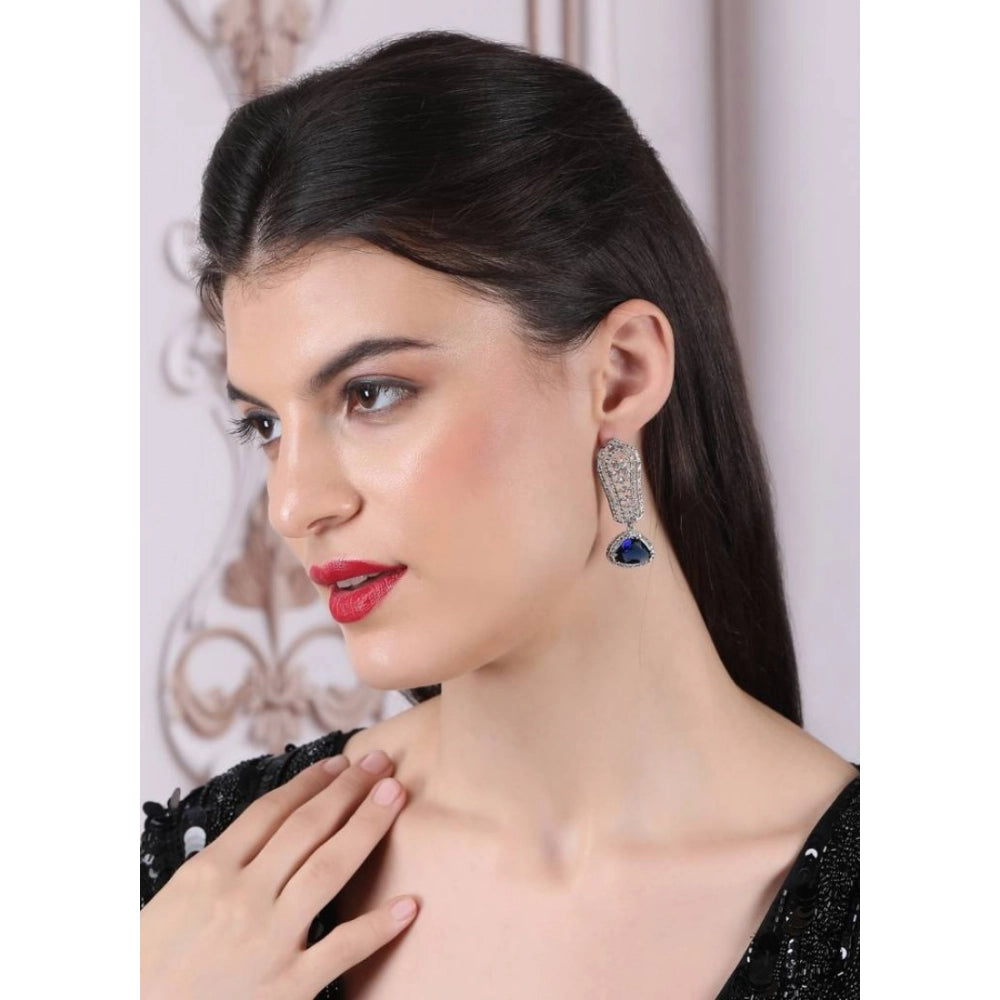 Vaystra Brass Silver Plated Drop Earrings - Blue,