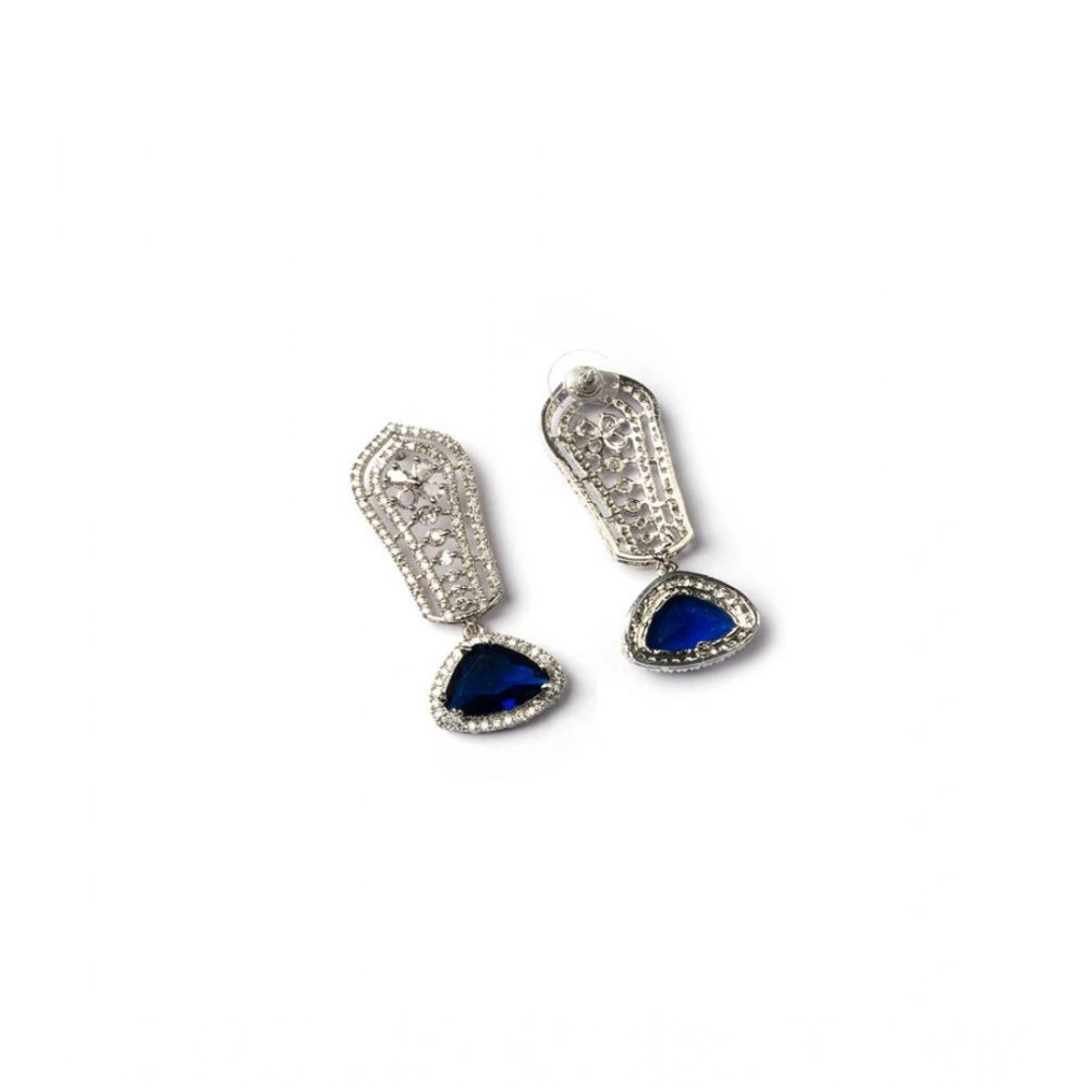 Vaystra Brass Silver Plated Drop Earrings - Blue,