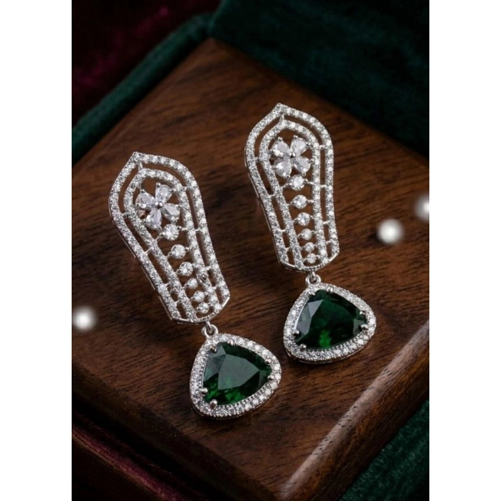 Vaystra Handcrafted Brass Silver Plated Drop Earrings - Green, Edition