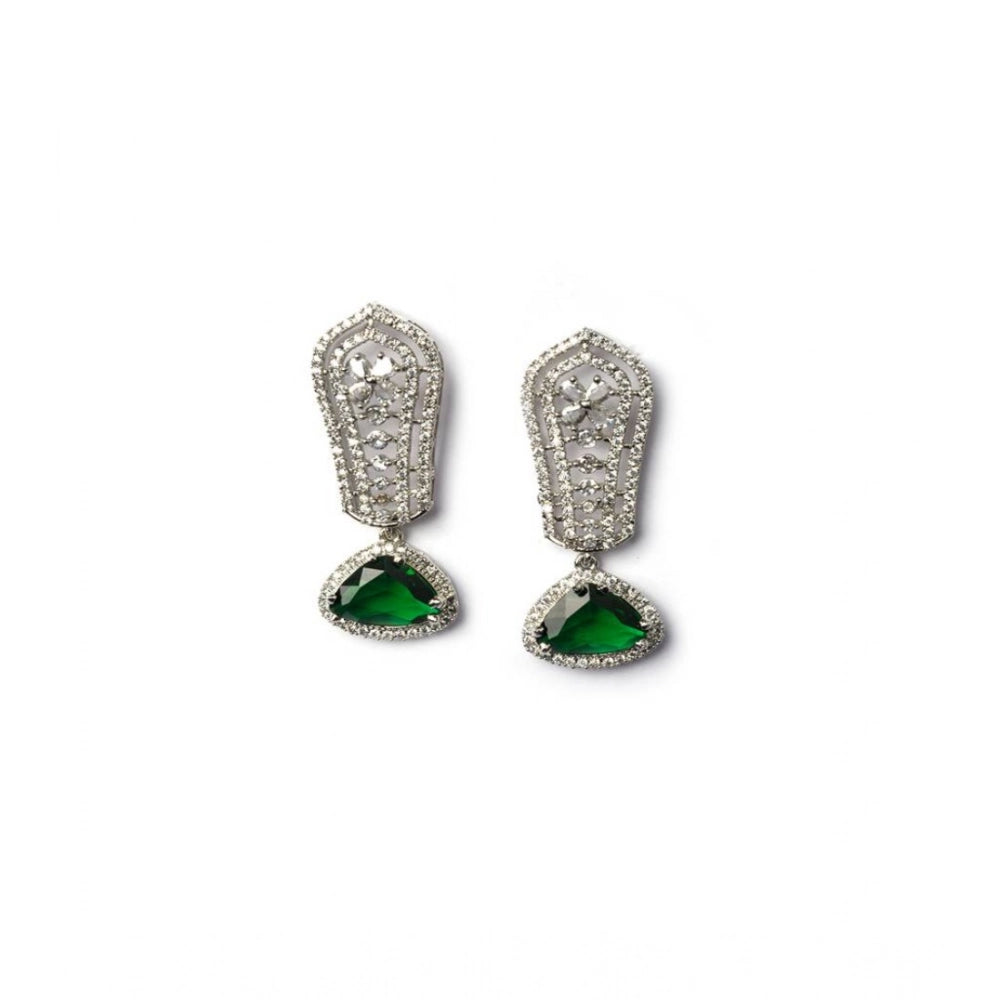 Vaystra Handcrafted Brass Silver Plated Drop Earrings - Green, Edition