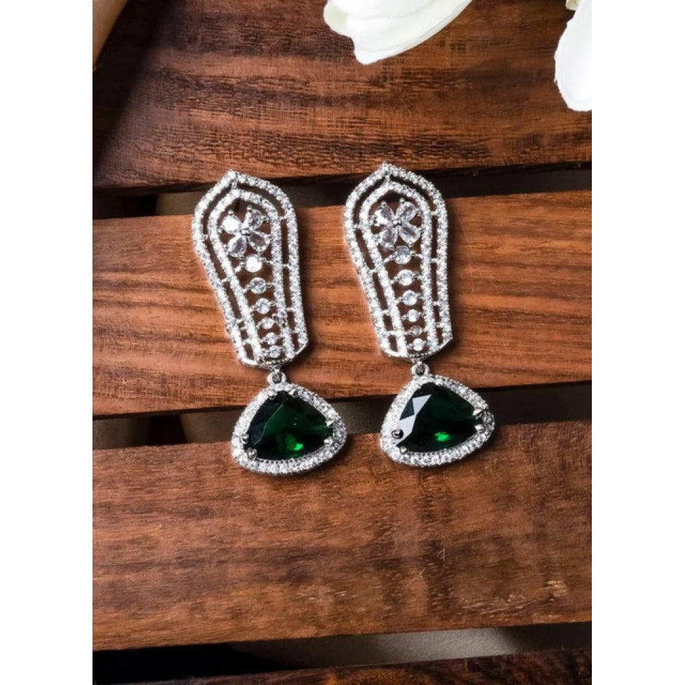 Vaystra Handcrafted Brass Silver Plated Drop Earrings - Green, Edition