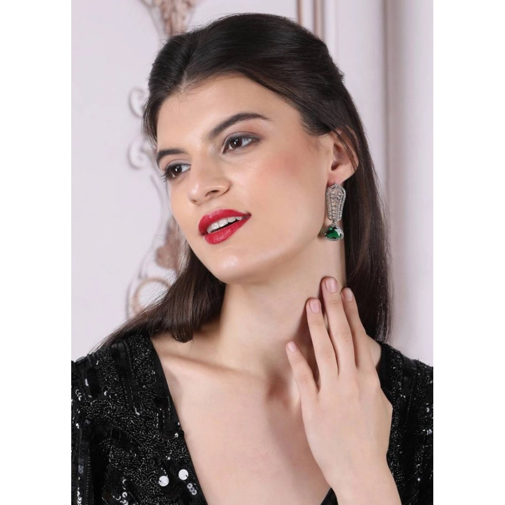 Vaystra Handcrafted Brass Silver Plated Drop Earrings - Green, Edition