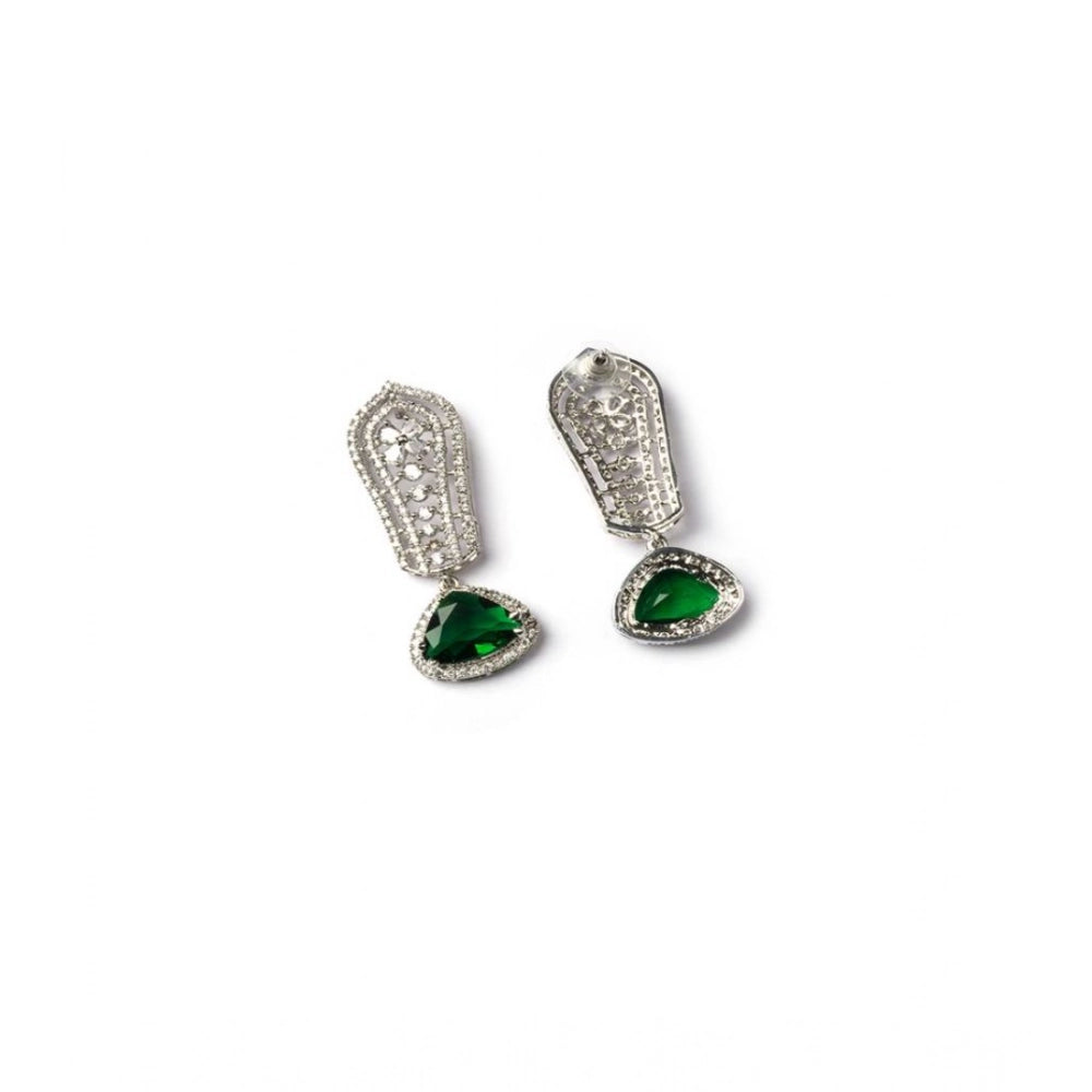 Vaystra Handcrafted Brass Silver Plated Drop Earrings - Green, Edition