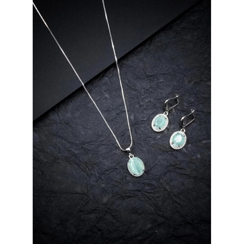 Vaystra Handcrafted Brass Silver Plated Pendant Set - Turquoise, Edition