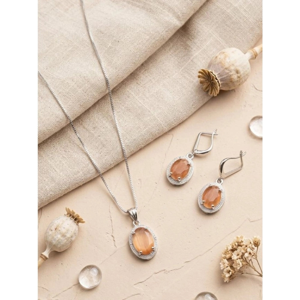 Vaystra Brass Silver Plated Pendant Set - Orange,