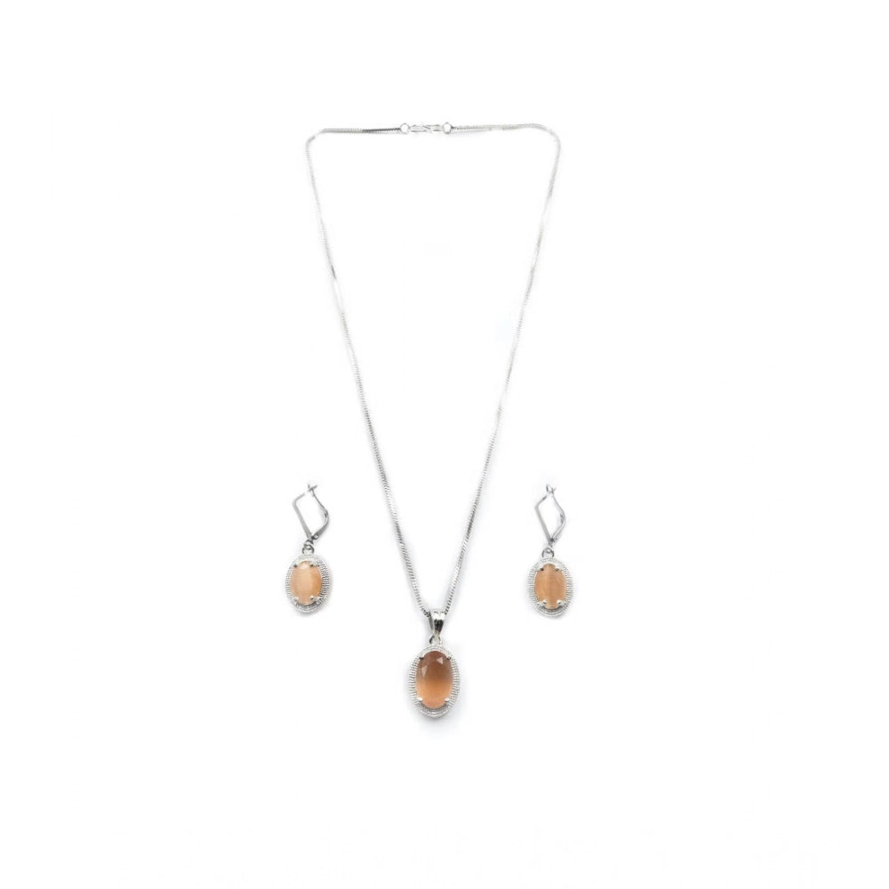 Vaystra Brass Silver Plated Pendant Set - Orange,