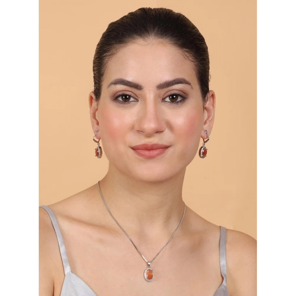 Vaystra Brass Silver Plated Pendant Set - Orange,