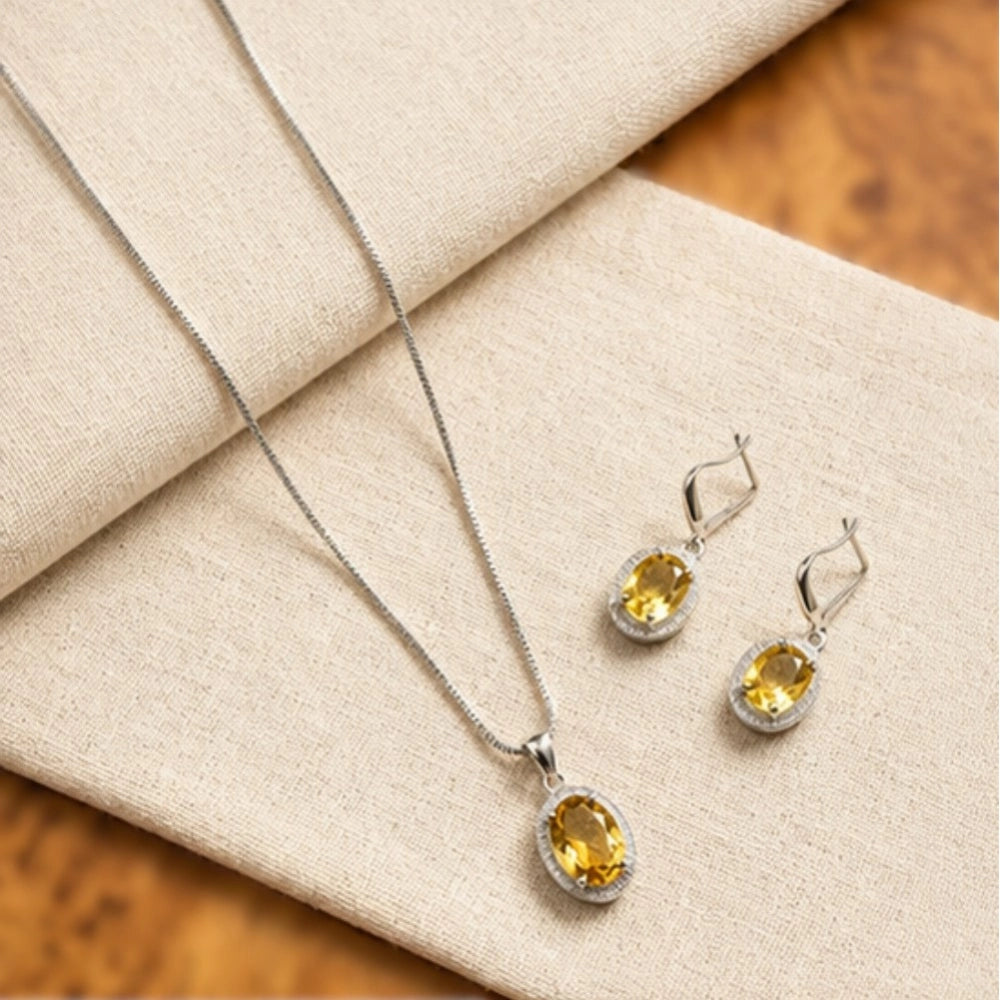 Vaystra Handcrafted Brass Silver Plated Pendant Set - Yellow, Edition
