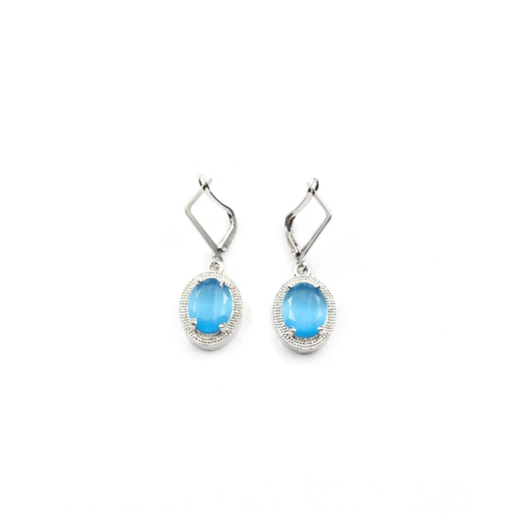 Vaystra Brass Silver Plated Pendant Set - Blue,