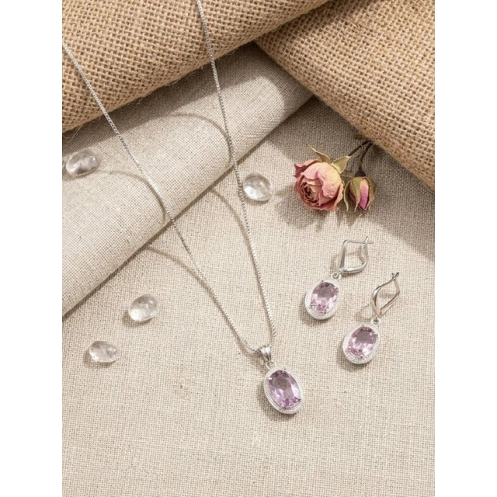 Vaystra Brass Silver Plated Pendant Set - Pink,