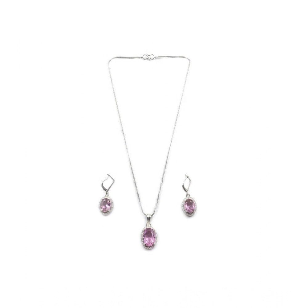 Vaystra Brass Silver Plated Pendant Set - Pink,