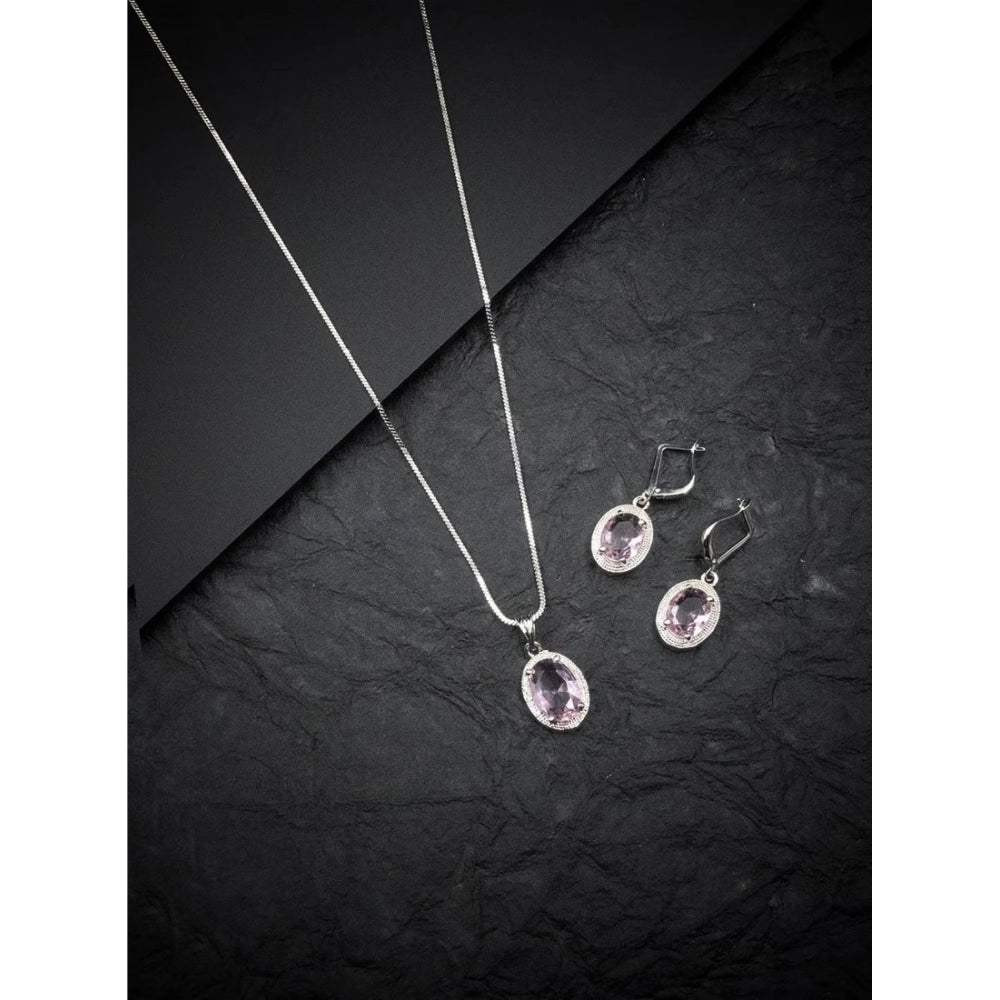 Vaystra Brass Silver Plated Pendant Set - Pink,