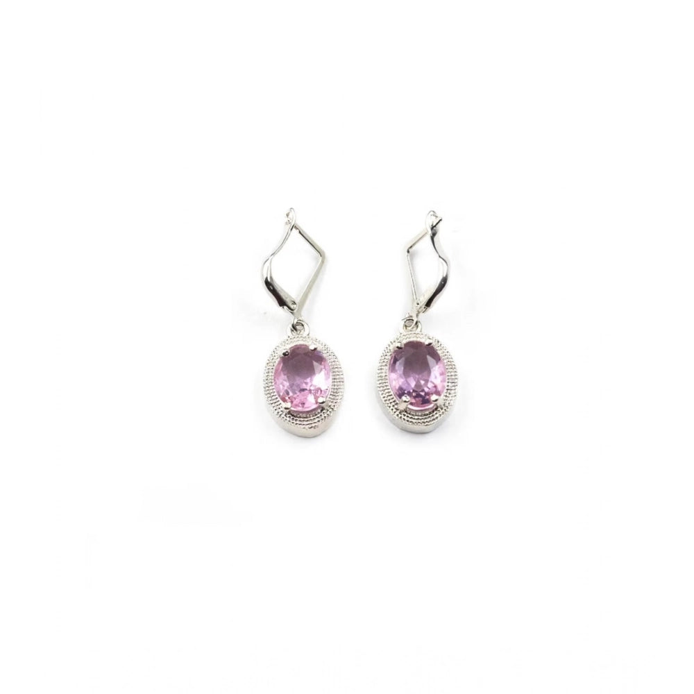Vaystra Brass Silver Plated Pendant Set - Pink,