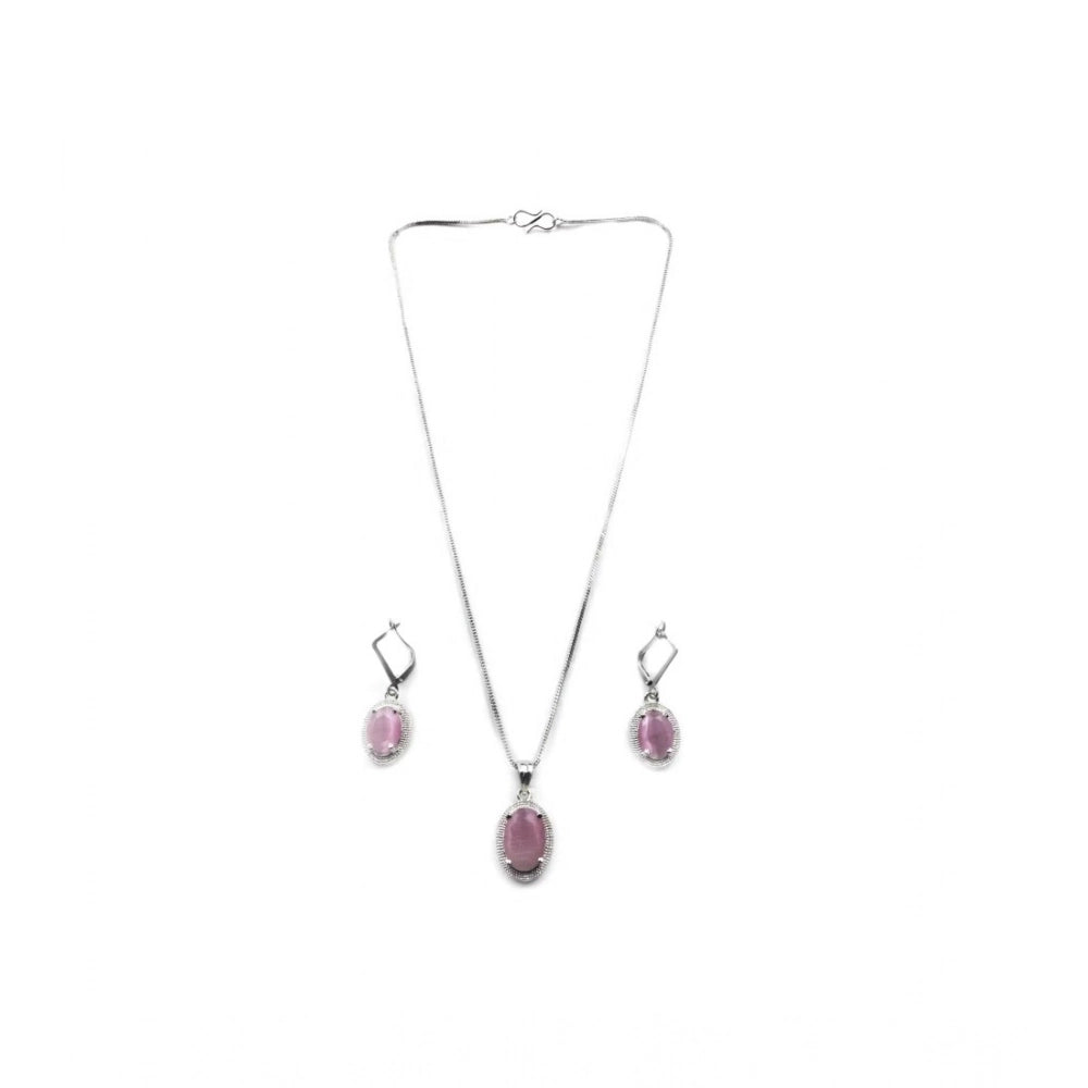 Vaystra Gold Plated Brass Silver Plated Pendant Set in Pink,