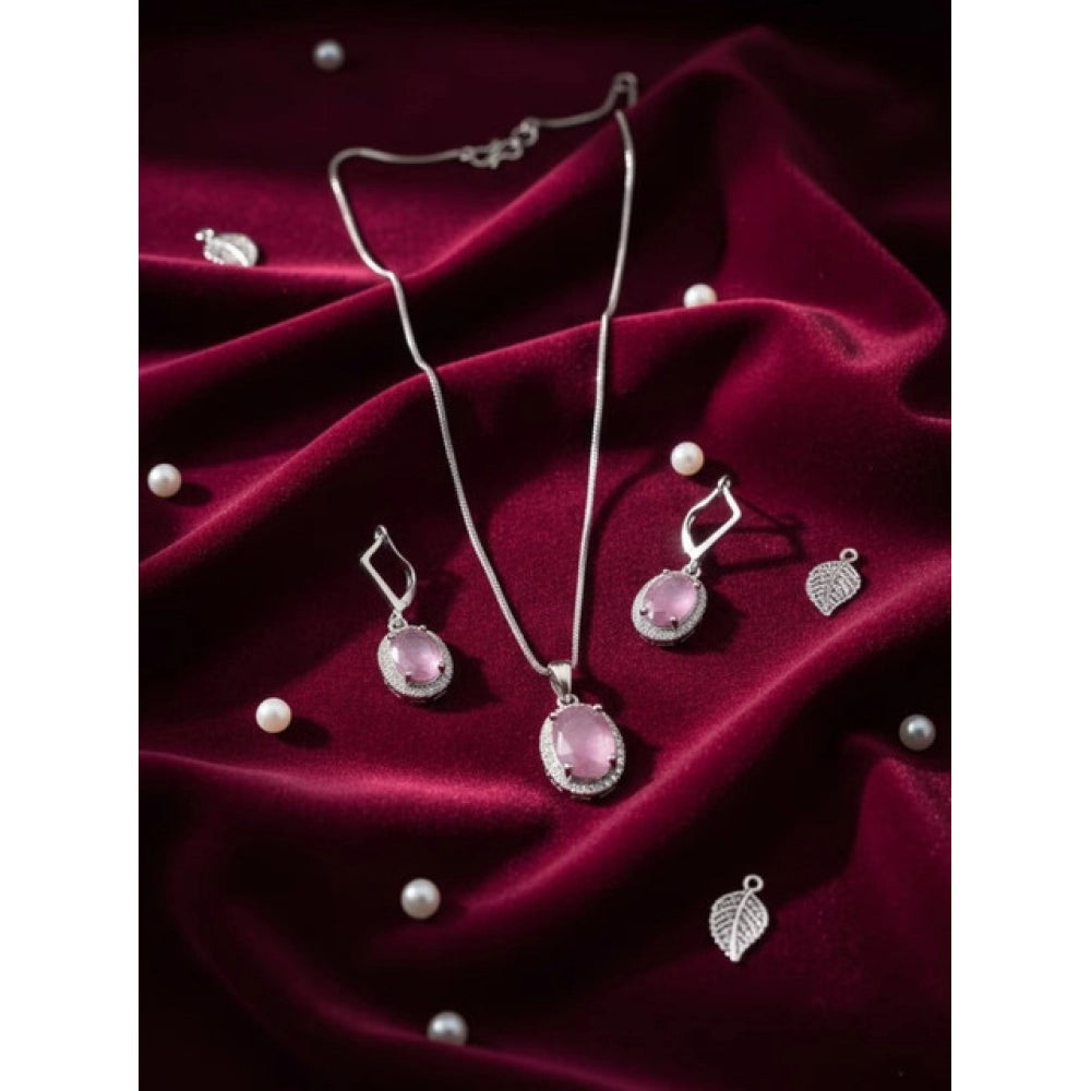 Vaystra Gold Plated Brass Silver Plated Pendant Set in Pink,