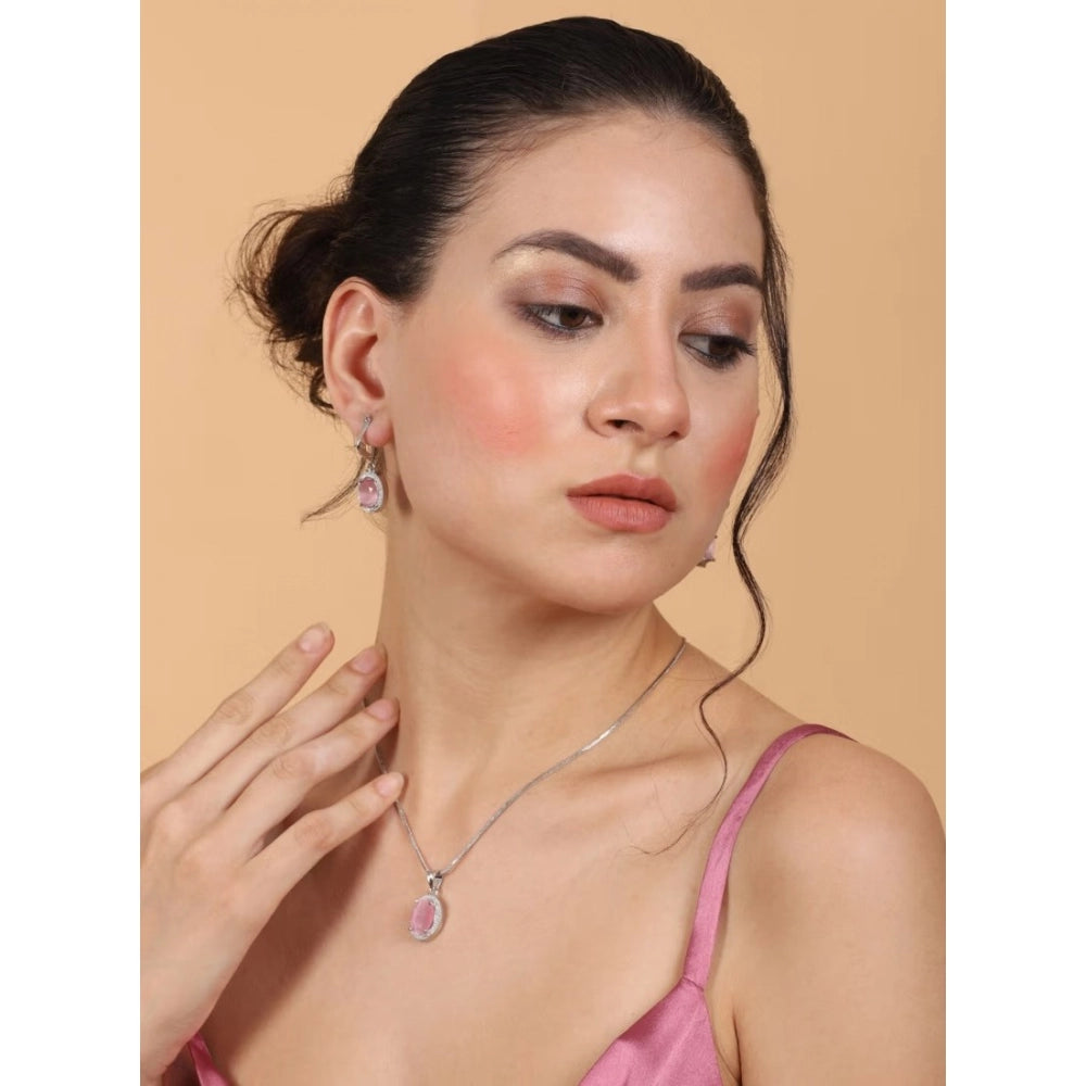 Vaystra Gold Plated Brass Silver Plated Pendant Set in Pink,