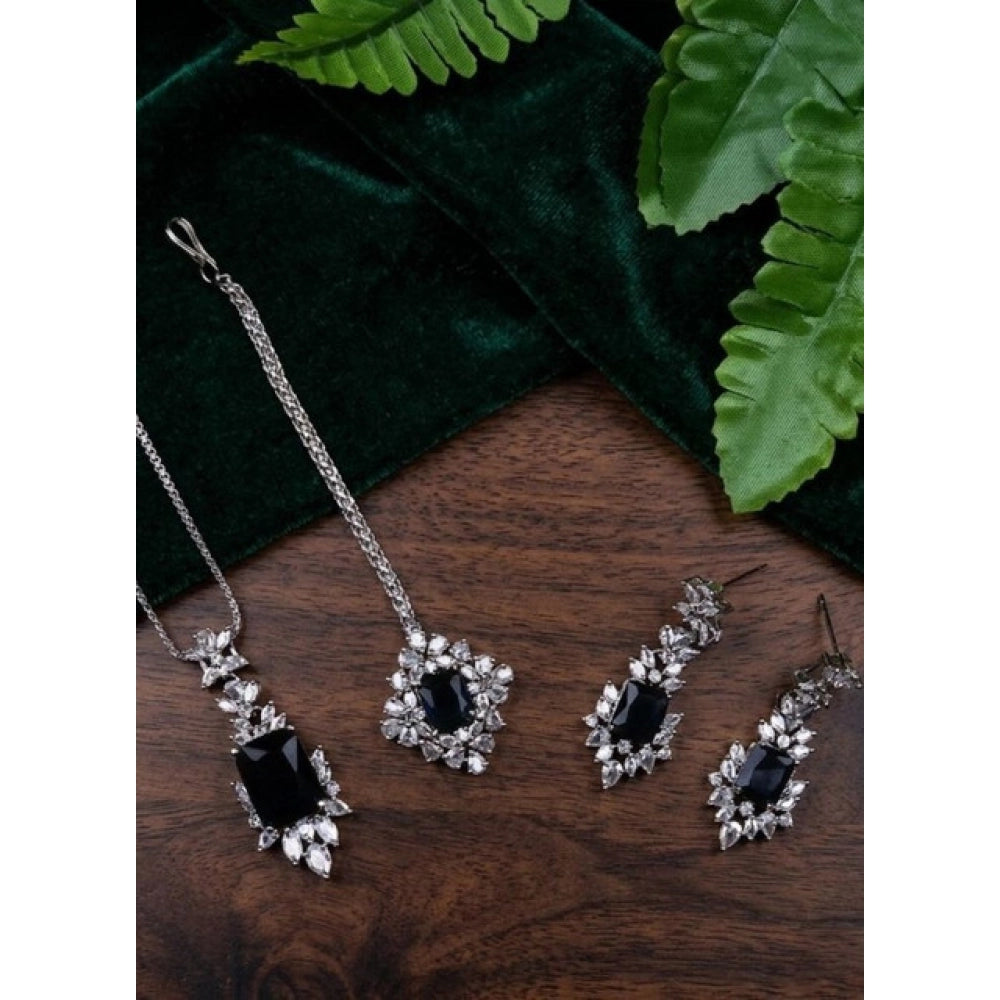 Vaystra Brass Silver Plated Pendant Set - Blue,