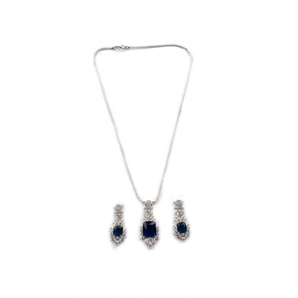 Vaystra Brass Silver Plated Pendant Set - Blue,