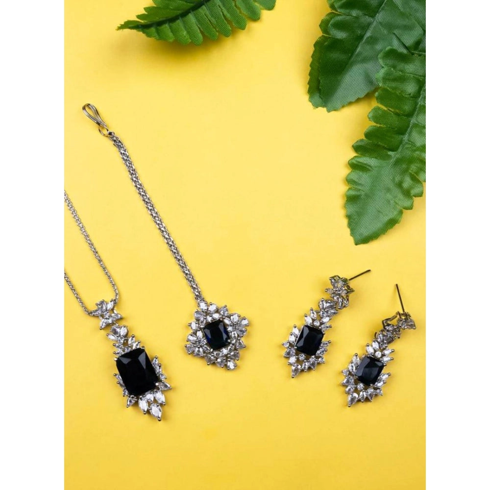 Vaystra Brass Silver Plated Pendant Set - Blue,