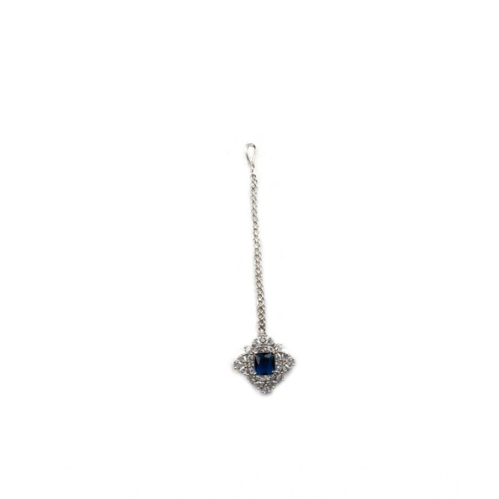 Vaystra Brass Silver Plated Pendant Set - Blue,