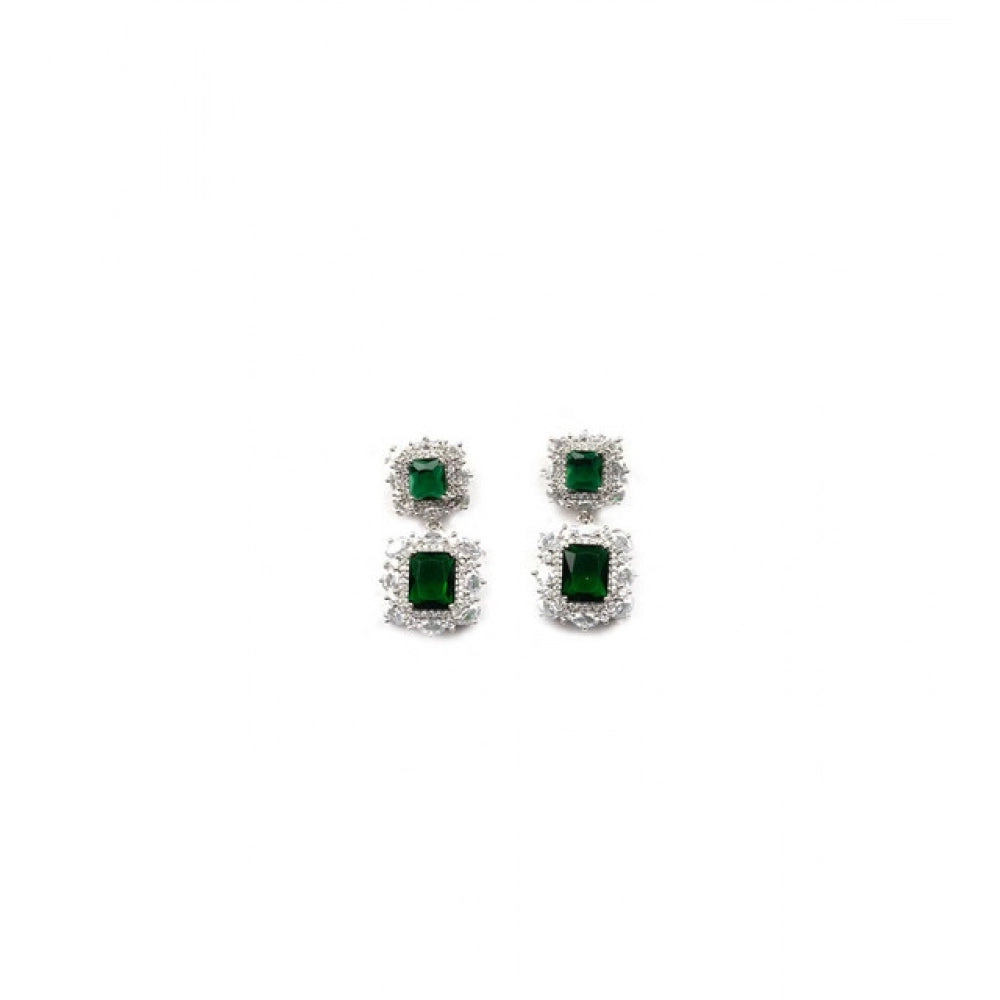 Vaystra Brass Silver Plated Pendant Set - Green,