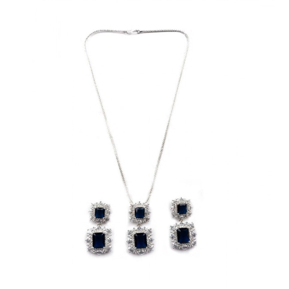 Vaystra Gold Plated Brass Silver Plated Pendant Set in Blue,