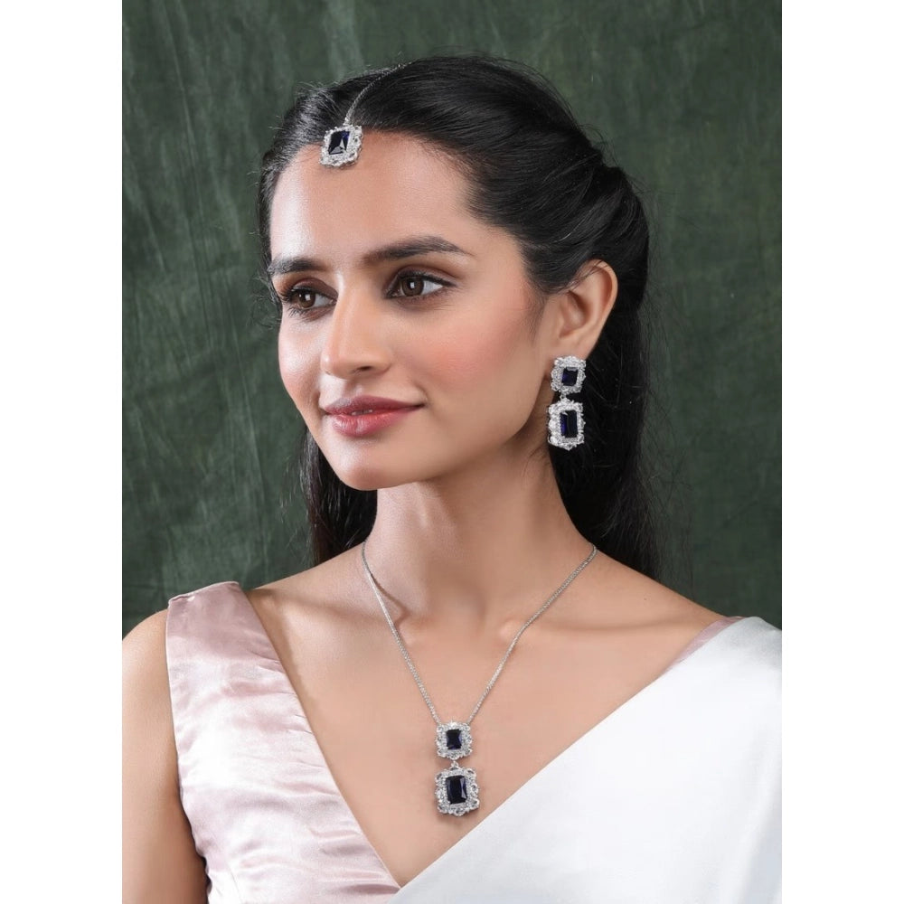 Vaystra Gold Plated Brass Silver Plated Pendant Set in Blue,