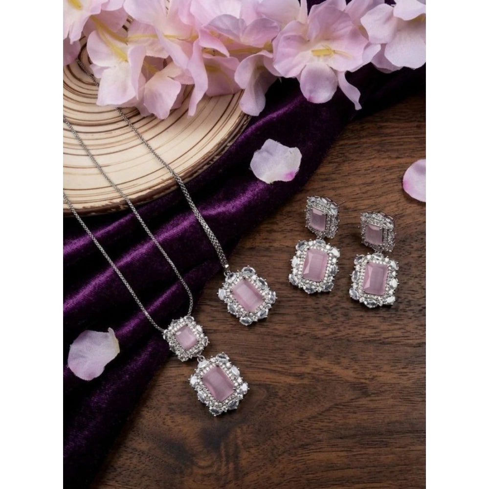 Vaystra Gold Plated Brass Silver Plated Pendant Set in Pink,