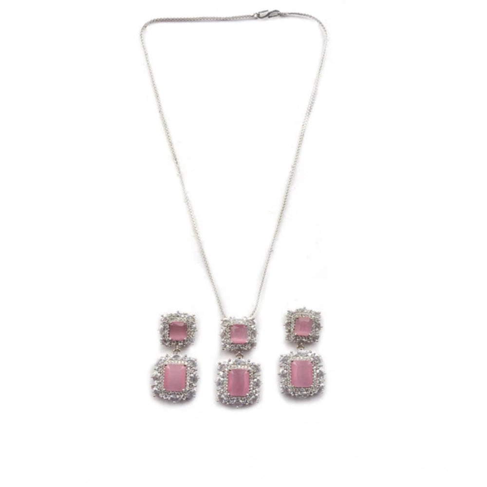 Vaystra Gold Plated Brass Silver Plated Pendant Set in Pink,