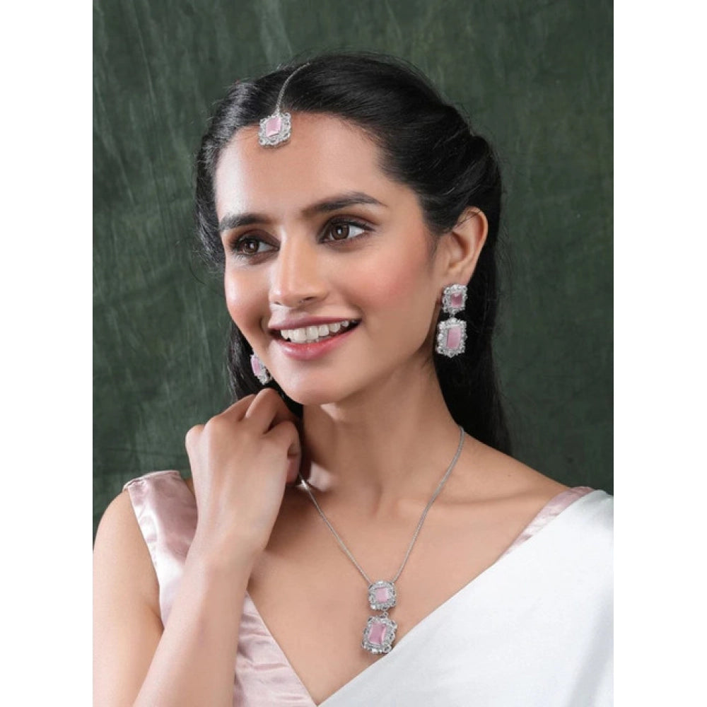 Vaystra Gold Plated Brass Silver Plated Pendant Set in Pink,