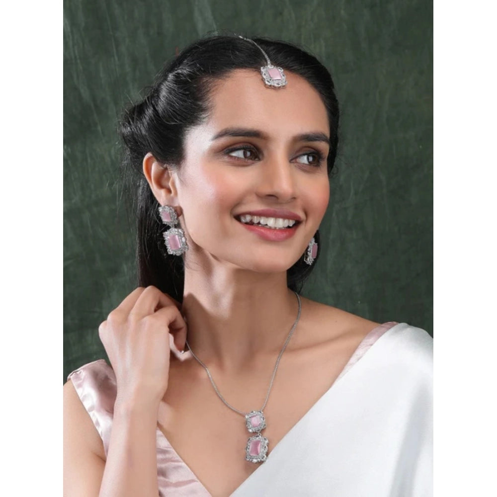 Vaystra Gold Plated Brass Silver Plated Pendant Set in Pink,