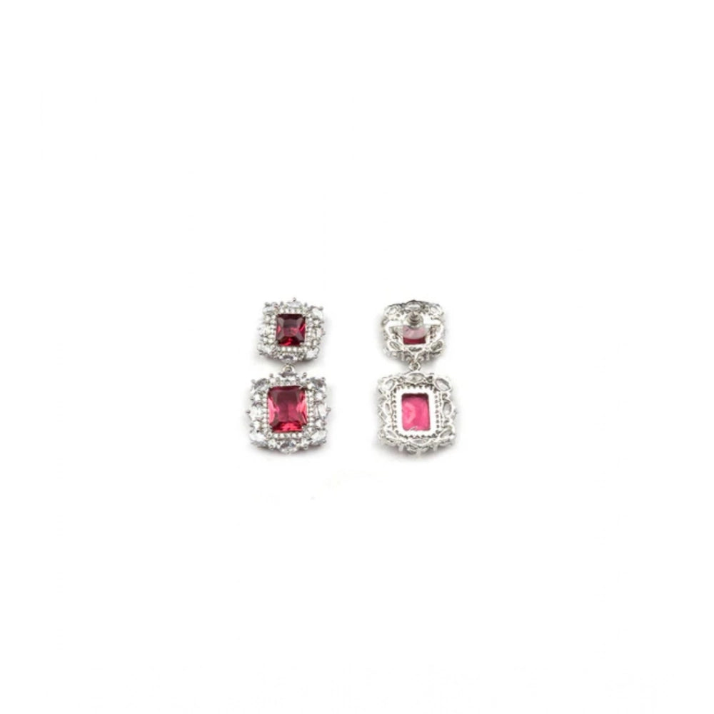 Vaystra Brass Silver Plated Pendant Set - Red,