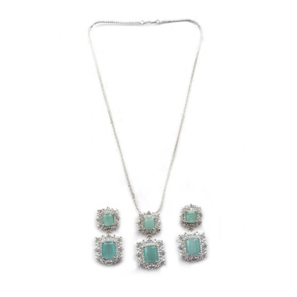Vaystra Handcrafted Brass Silver Plated Pendant Set - Mint, Edition