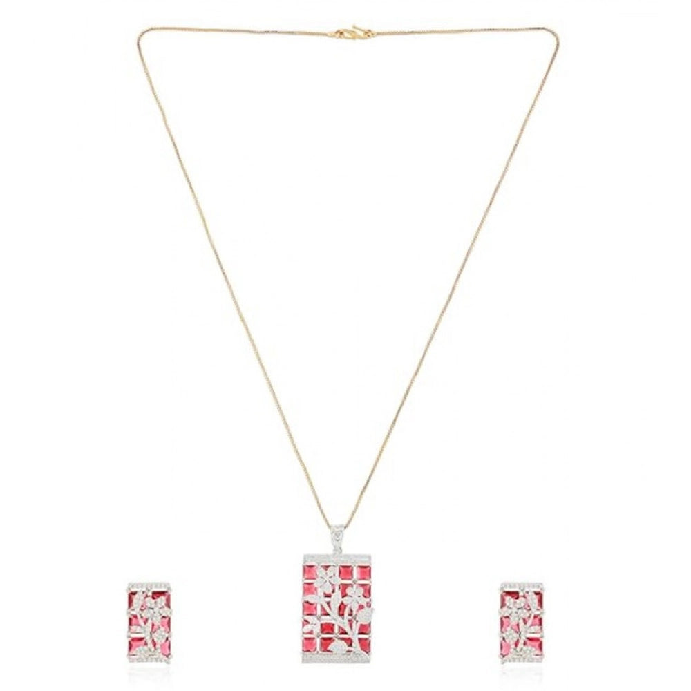 Vaystra Handcrafted Brass Silver Plated Pendant Set - Red, Edition