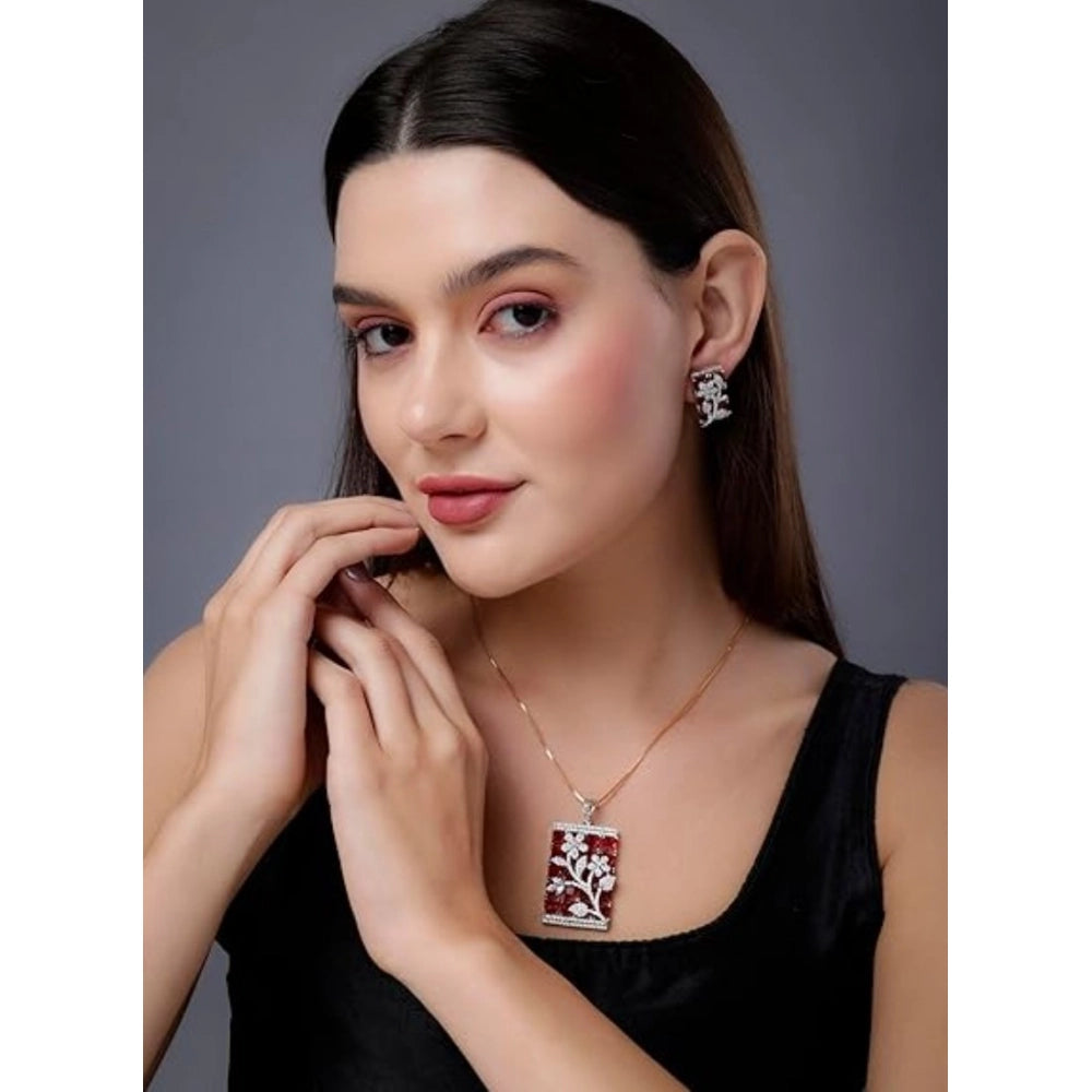 Vaystra Handcrafted Brass Silver Plated Pendant Set - Red, Edition
