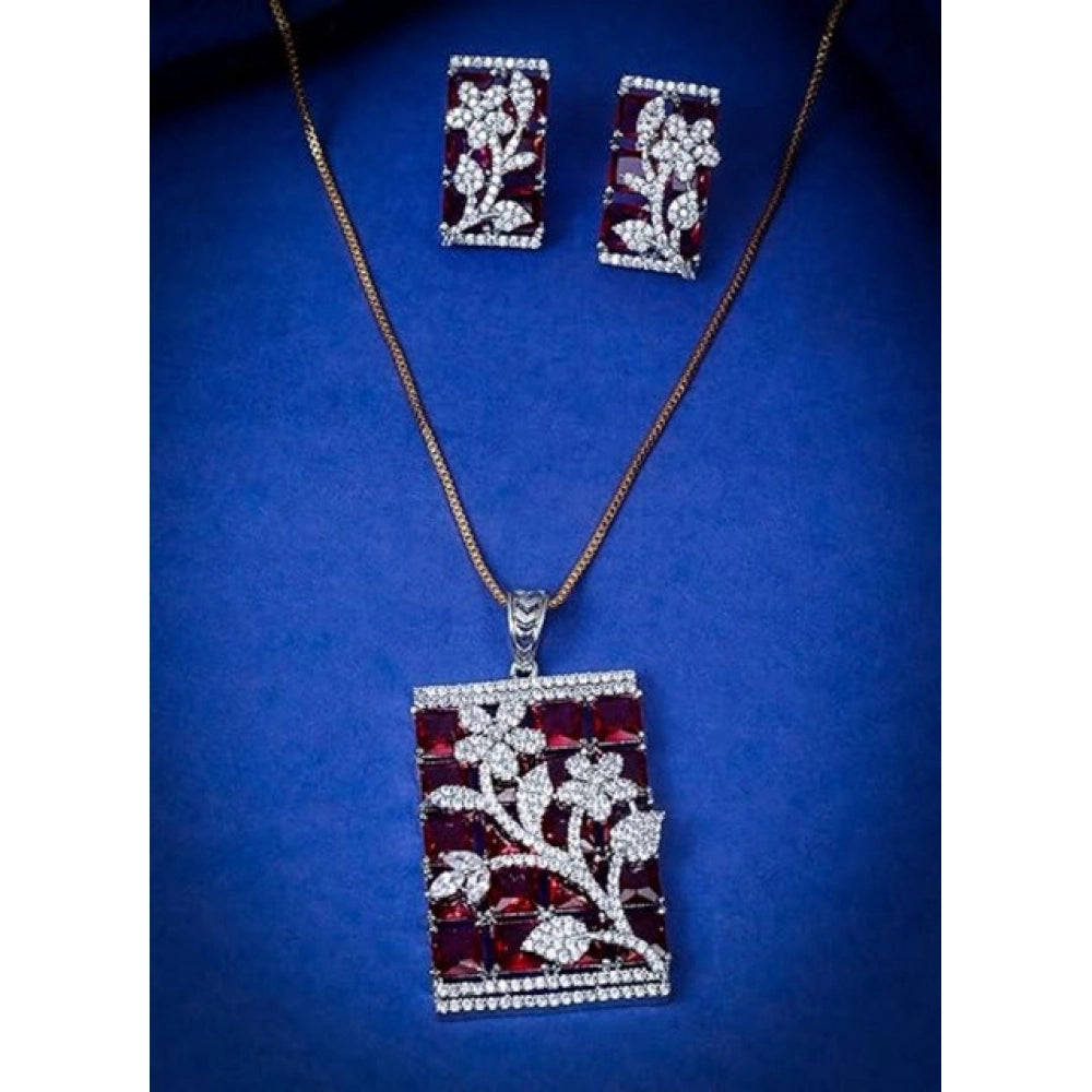 Vaystra Handcrafted Brass Silver Plated Pendant Set - Red, Edition