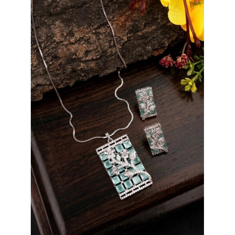 Vaystra Handcrafted Brass Silver Plated Pendant Set - Turquoise, Edition
