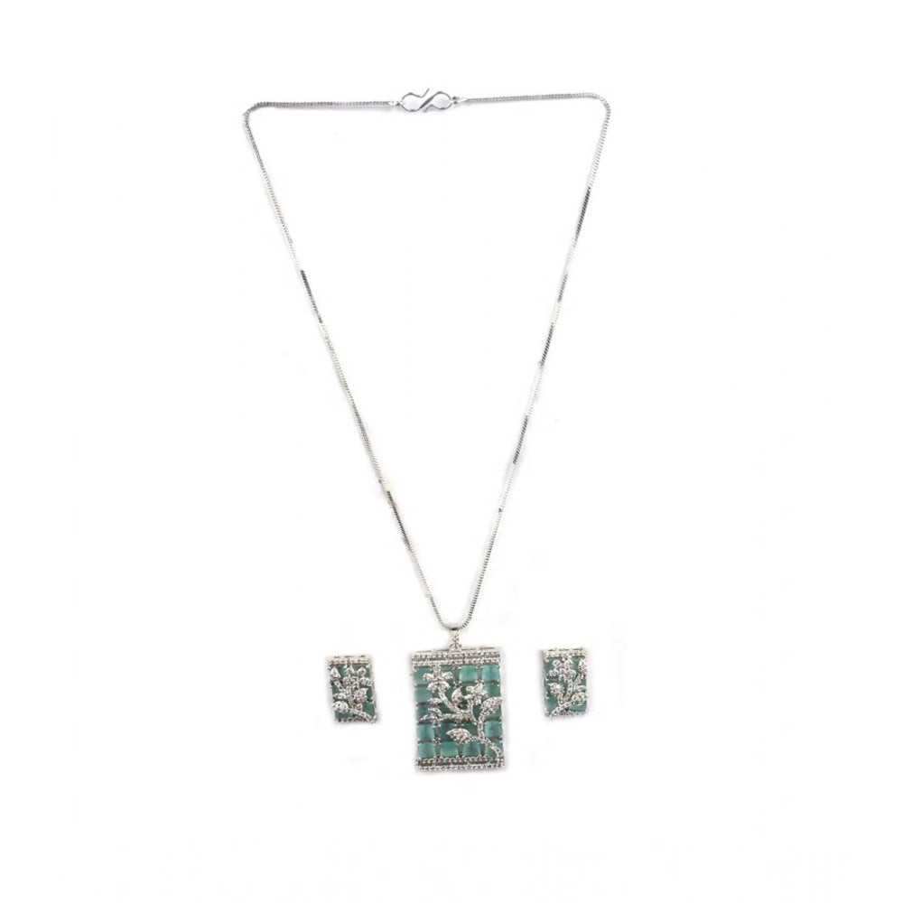 Vaystra Handcrafted Brass Silver Plated Pendant Set - Turquoise, Edition