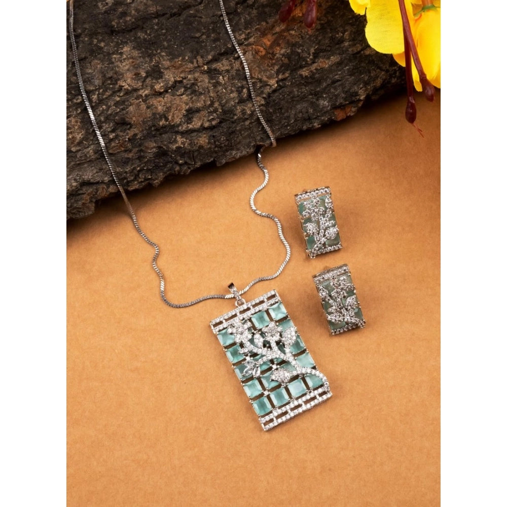 Vaystra Handcrafted Brass Silver Plated Pendant Set - Turquoise, Edition
