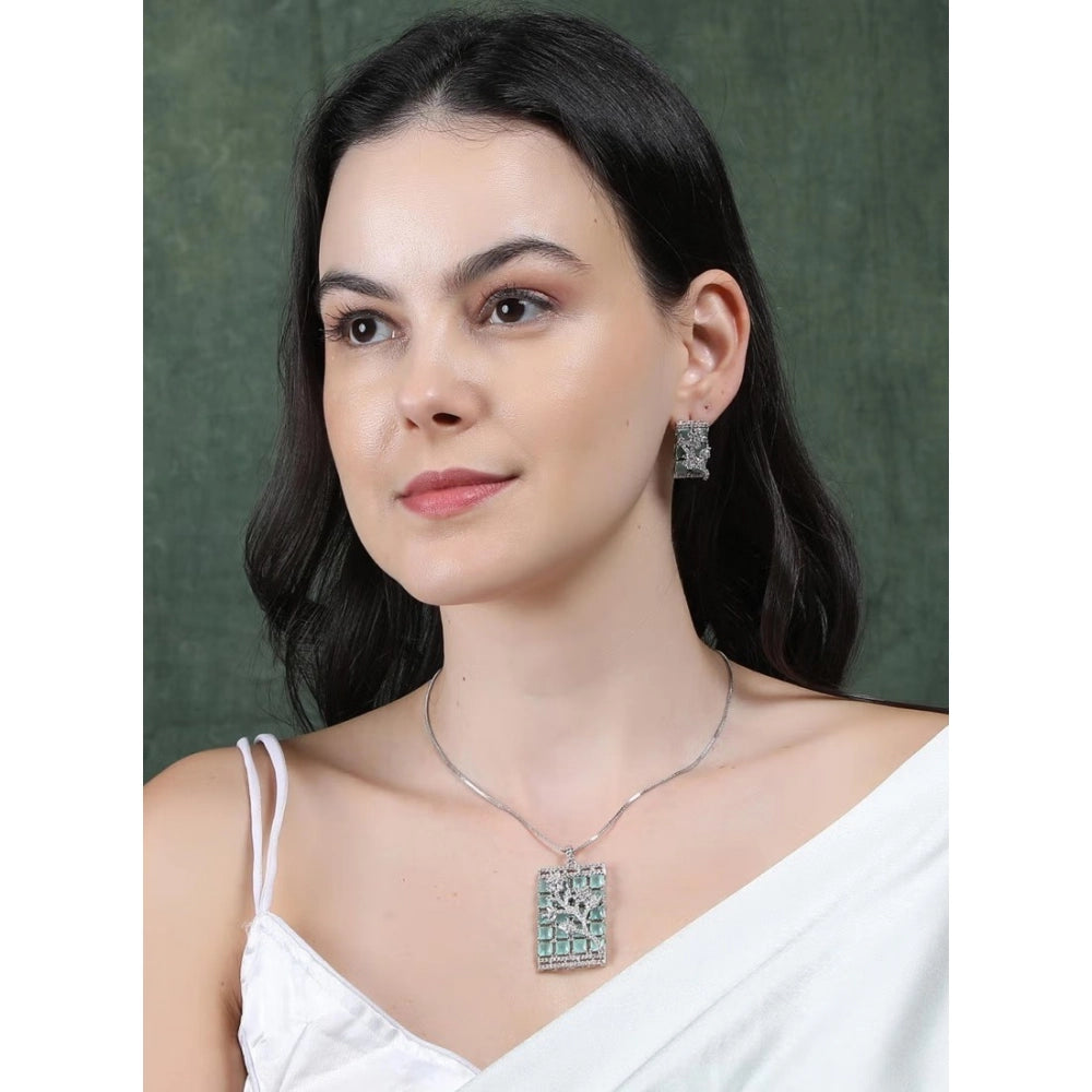 Vaystra Handcrafted Brass Silver Plated Pendant Set - Turquoise, Edition
