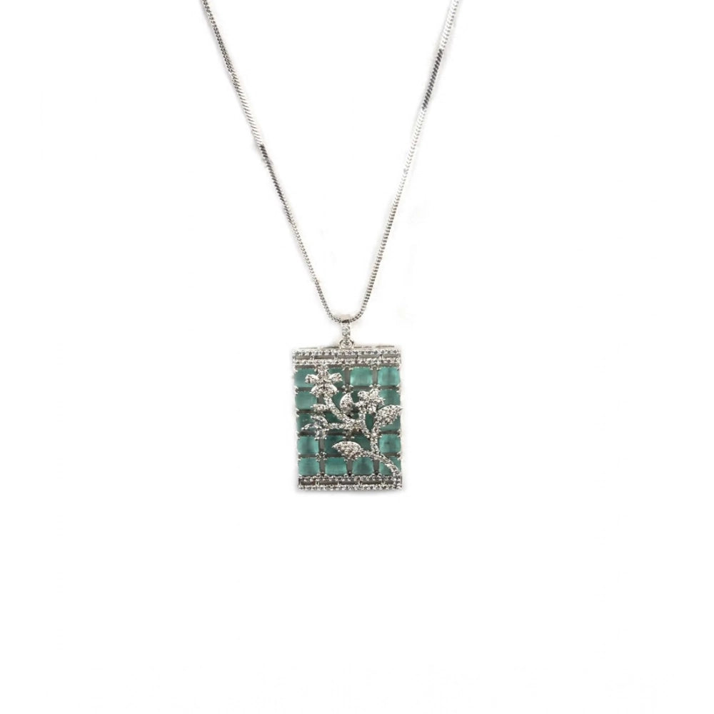 Vaystra Handcrafted Brass Silver Plated Pendant Set - Turquoise, Edition
