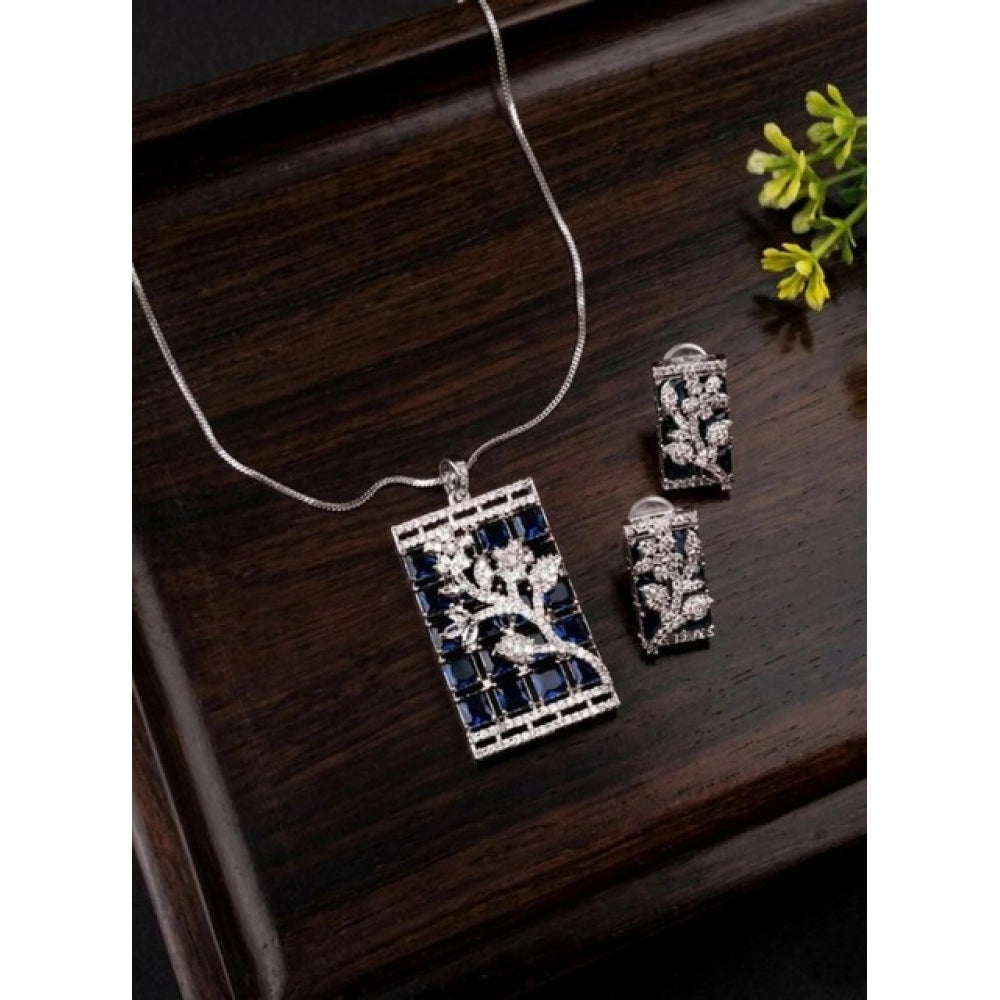 Vaystra Handcrafted Brass Silver Plated Pendant Set - Blue, Edition